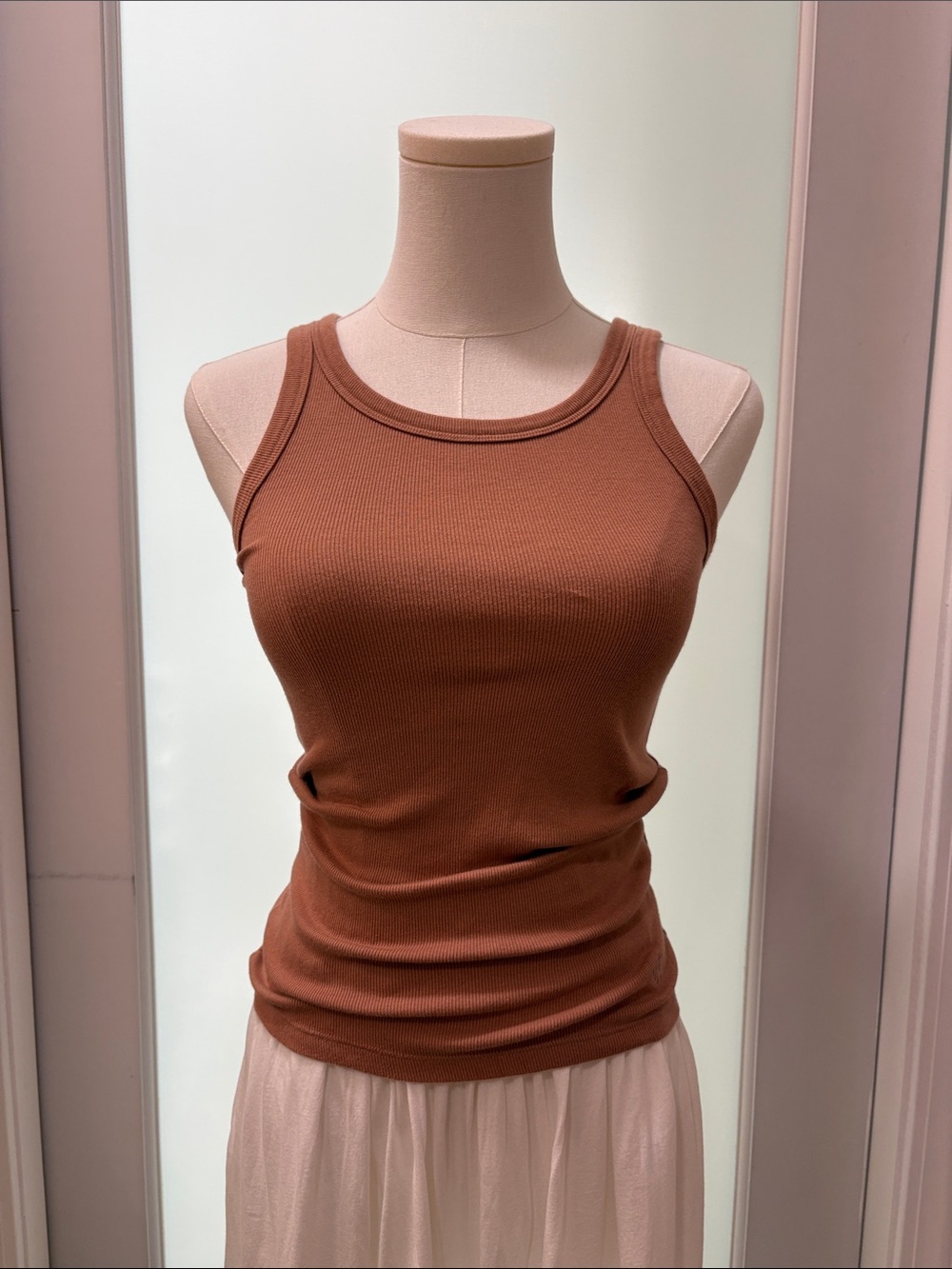 TWO Calvin Klein Ribbed Racerback Tank Top - Rust Brown & Tan